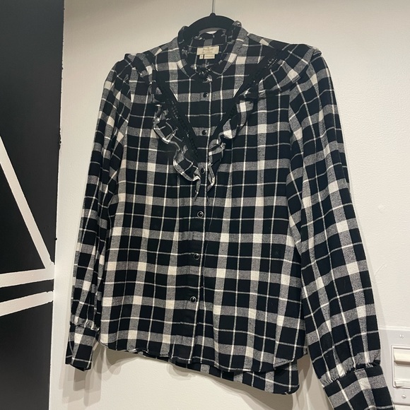 High neck button up plaid shirt - Picture 2 of 3